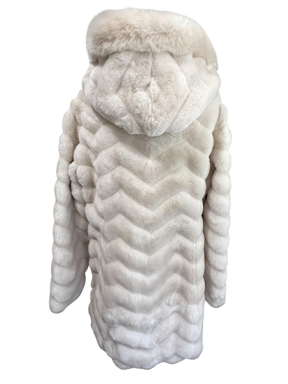 Liz Claiborne Cream Faux Fur Hooded Jacket Coat - Size Medium - Picture 4 of 7